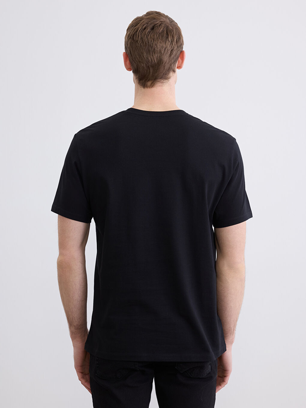 Siyah  Bisiklet Yaka Baskılı Erkek Tişört-3