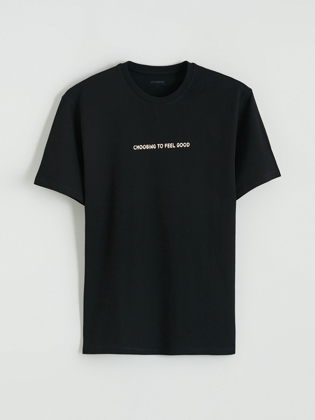 Siyah  Bisiklet Yaka Baskılı Erkek Tişört-4