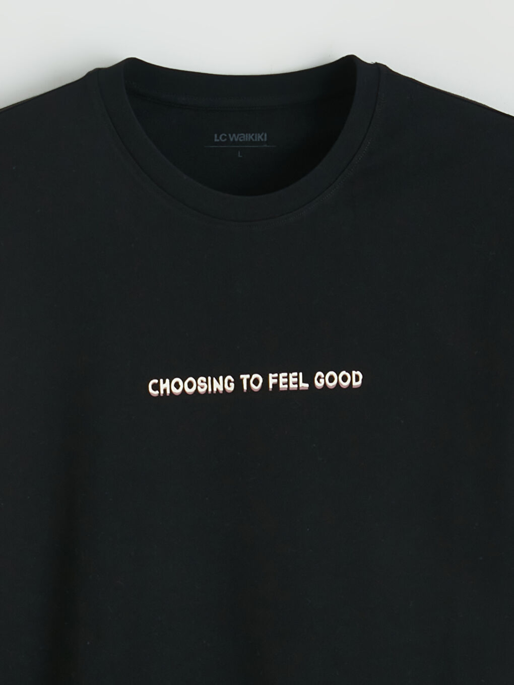 Siyah  Bisiklet Yaka Baskılı Erkek Tişört-5