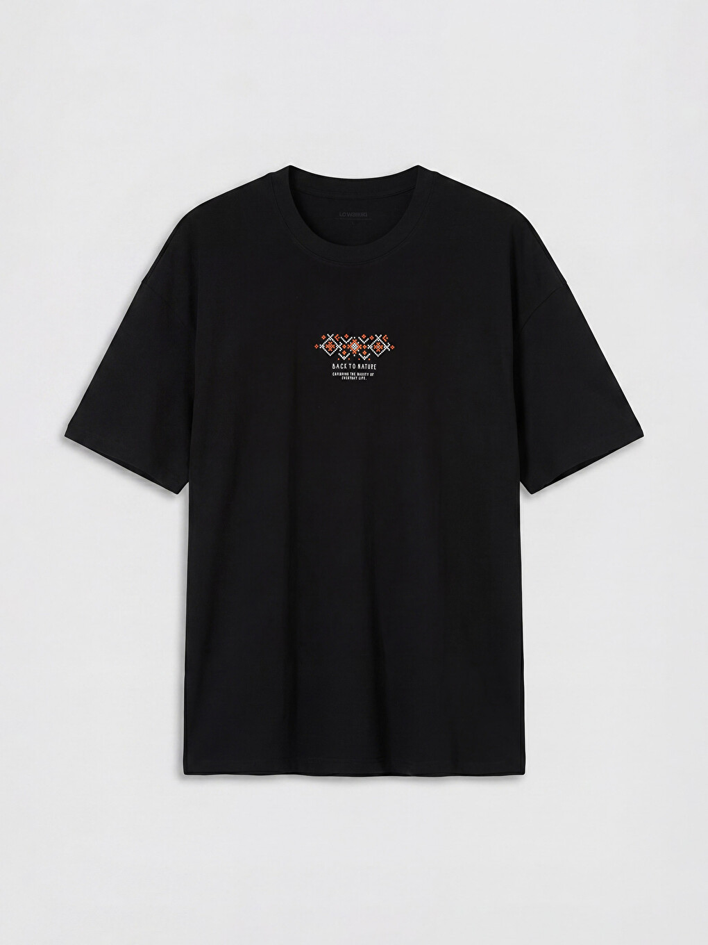 Siyah Loose Fit Bisiklet Yaka Baskılı Erkek Tişört-4