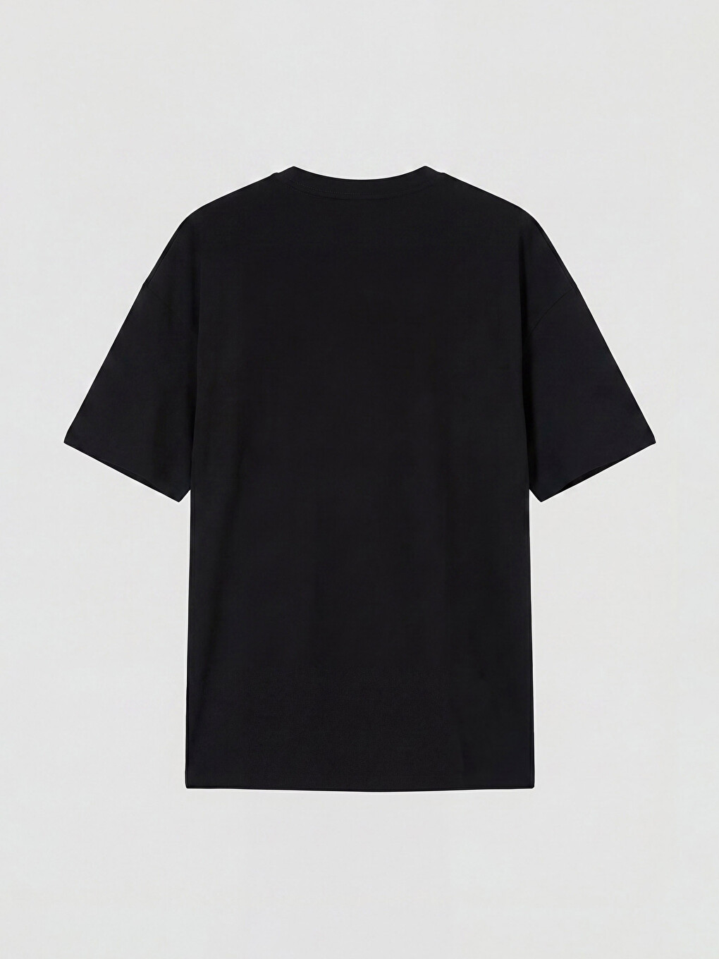 Siyah Loose Fit Bisiklet Yaka Baskılı Erkek Tişört-5