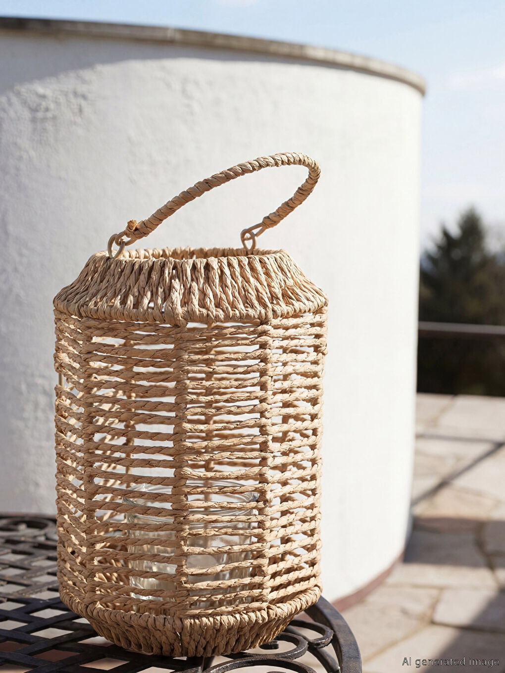 Bougeoir en panier décoratif en rotin