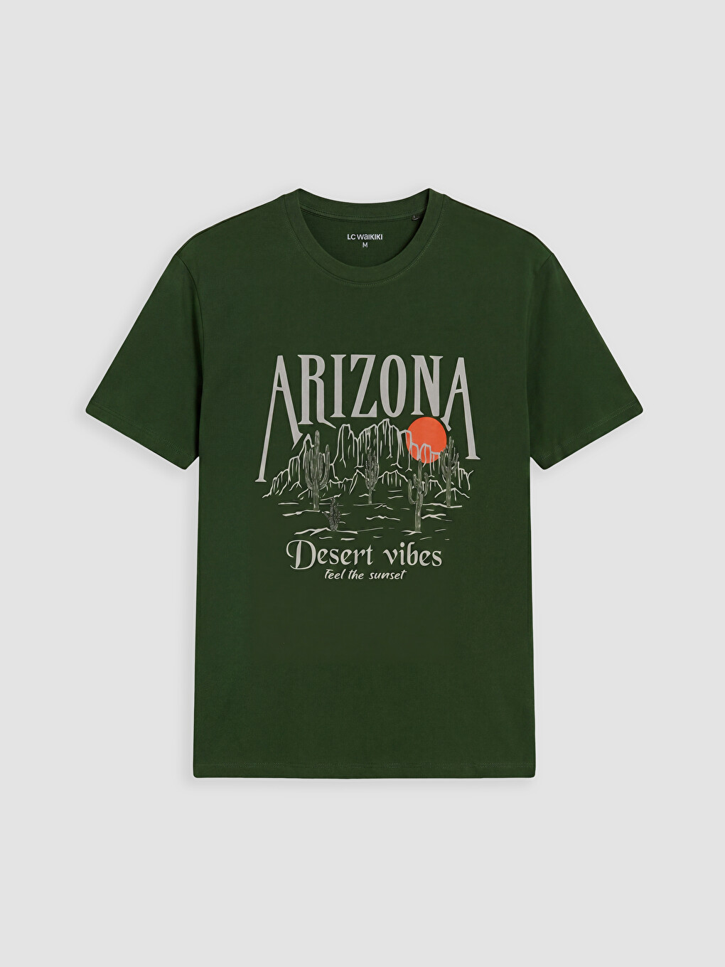 Yeşil Bisiklet Yaka Arizona Baskılı Erkek Tişört-4