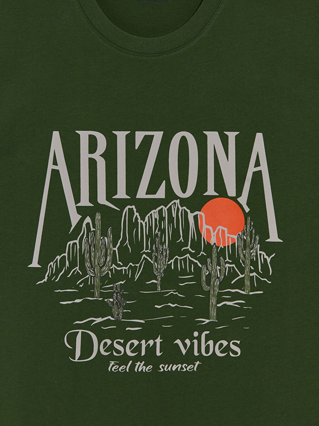 Yeşil Bisiklet Yaka Arizona Baskılı Erkek Tişört-5