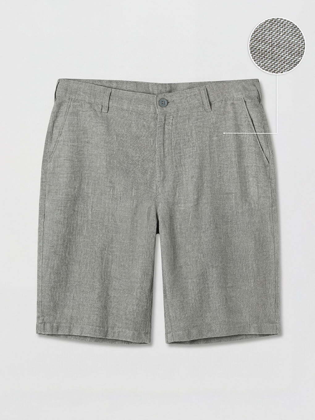 Haki Regular Fit Keten Karışmlı Erkek Şort-4