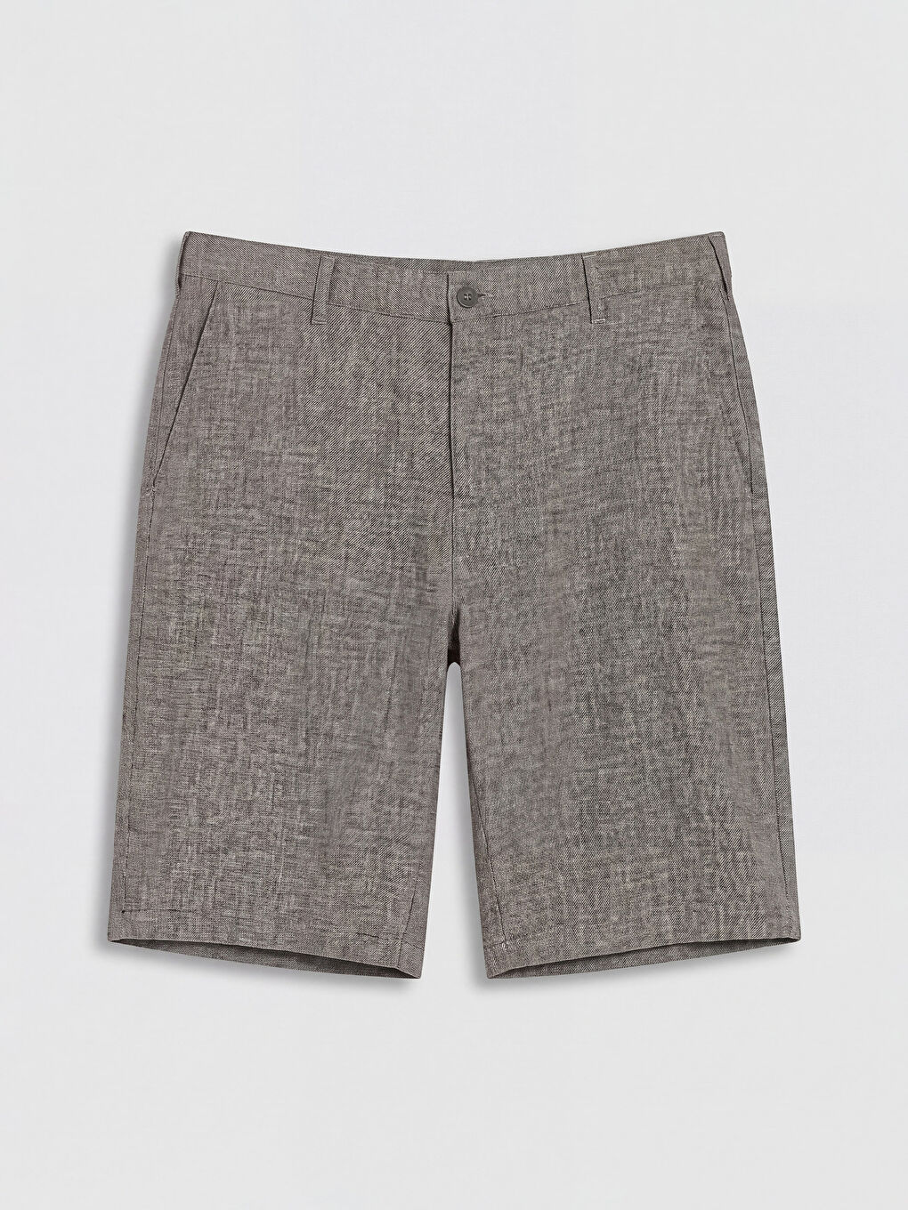 Kahverengi Regular Fit Keten Karışmlı Erkek Şort