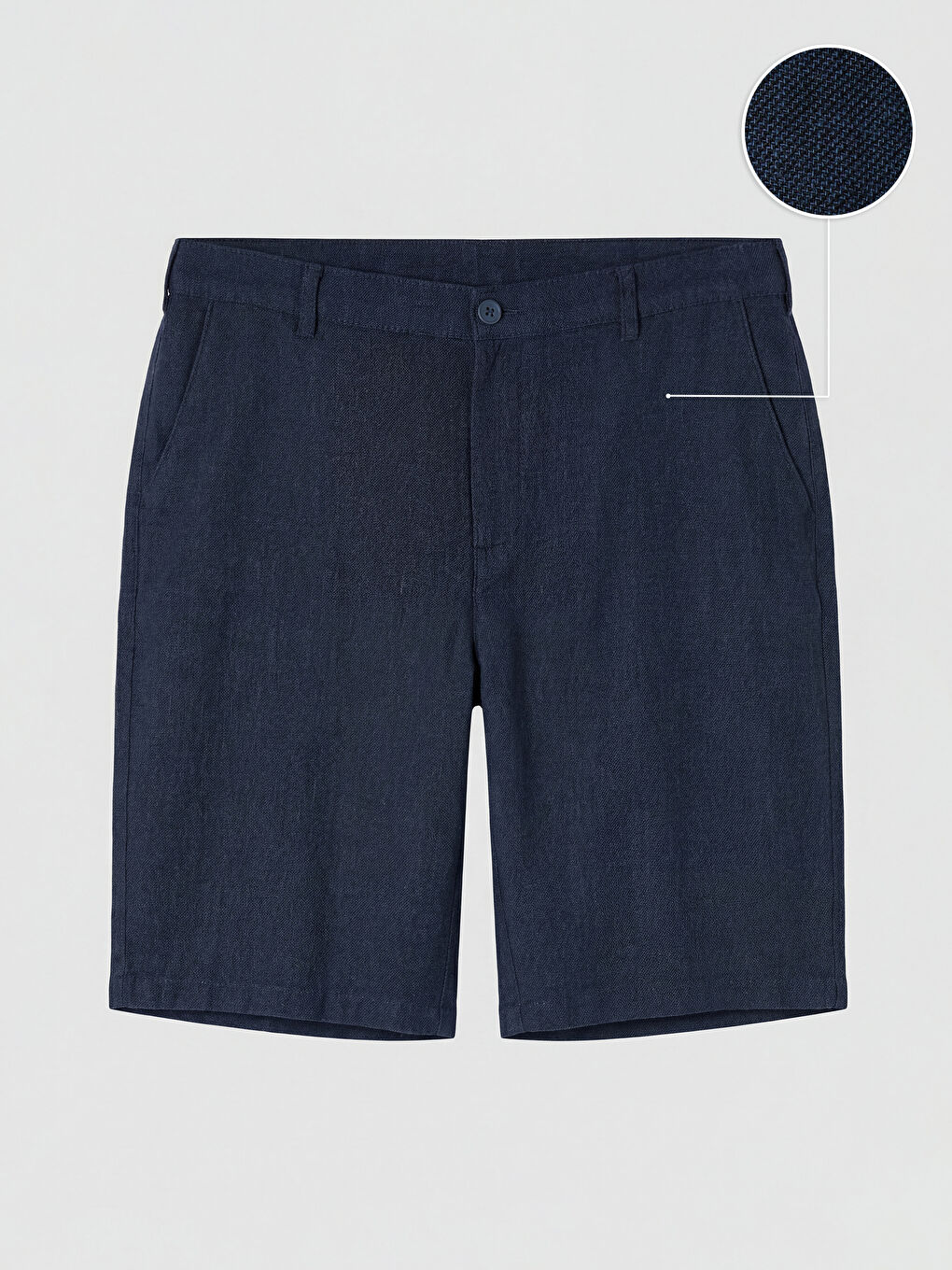 Lacivert Regular Fit Keten Karışmlı Erkek Şort-4