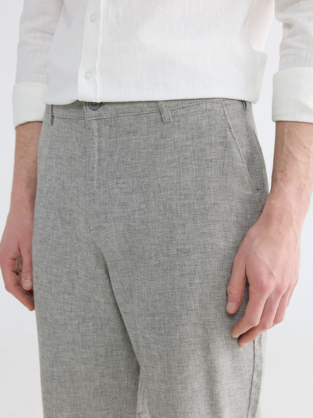 Haki Regular Fit Keten Karışmlı Erkek Şort-2