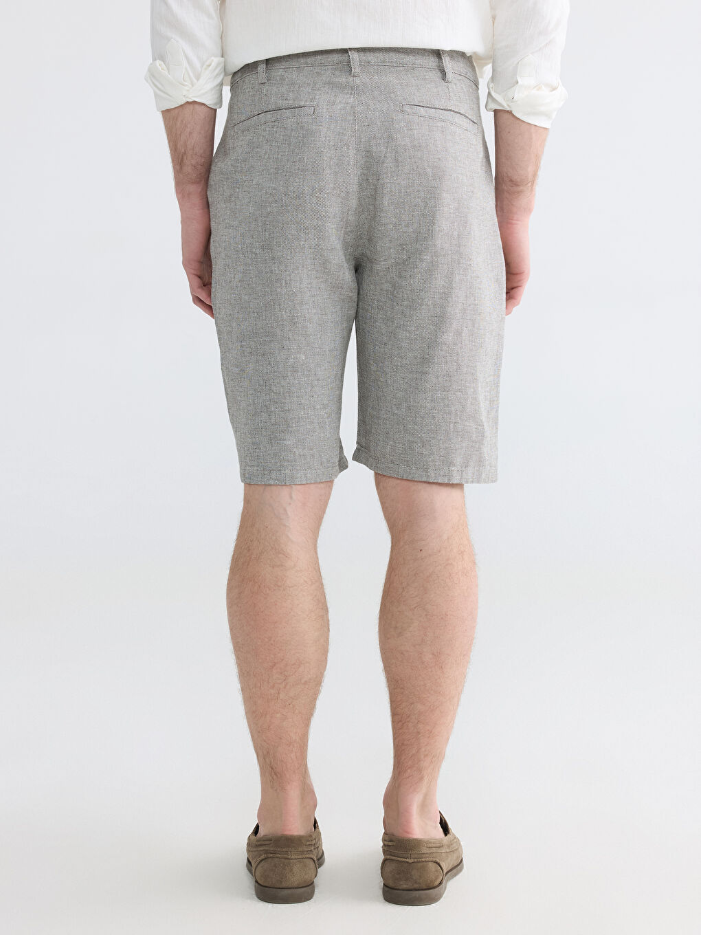 Haki Regular Fit Keten Karışmlı Erkek Şort-3