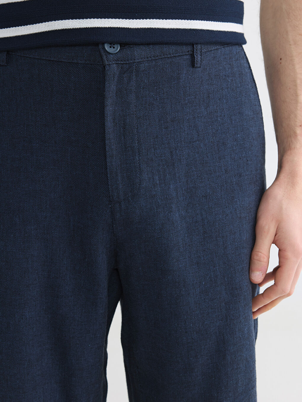 Lacivert Regular Fit Keten Karışmlı Erkek Şort-2