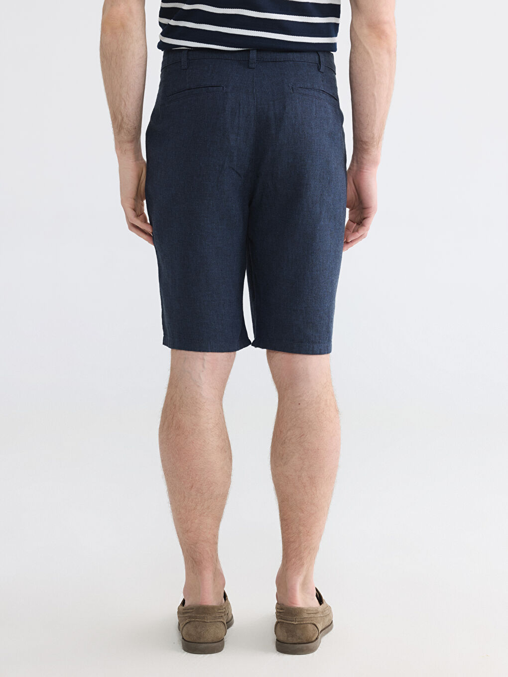Lacivert Regular Fit Keten Karışmlı Erkek Şort-3