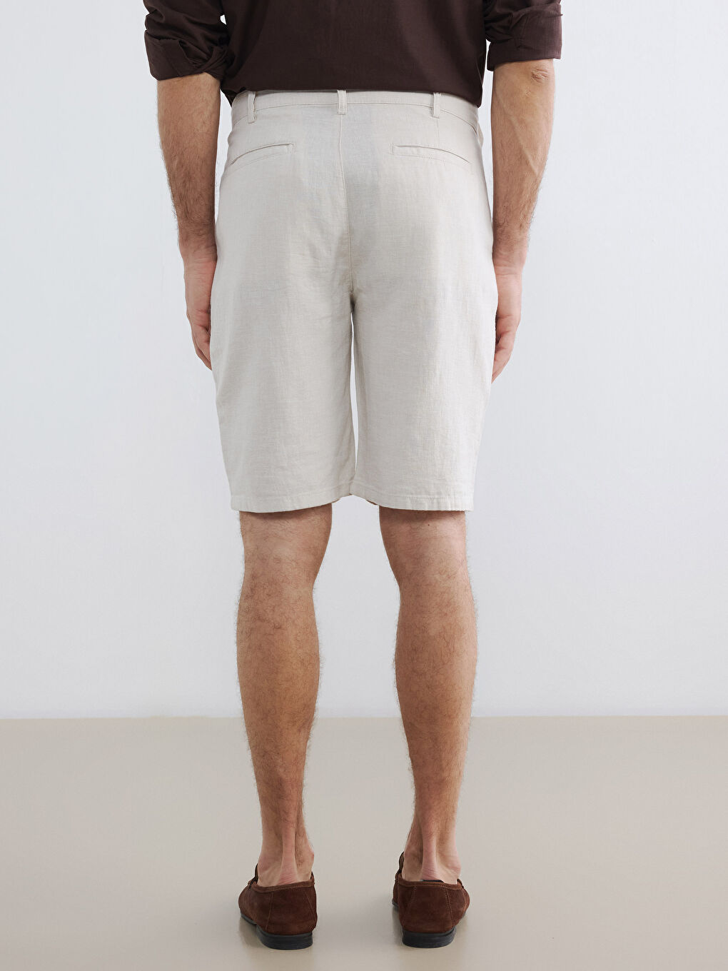 Bej Regular Fit Keten Karışmlı Erkek Şort-3