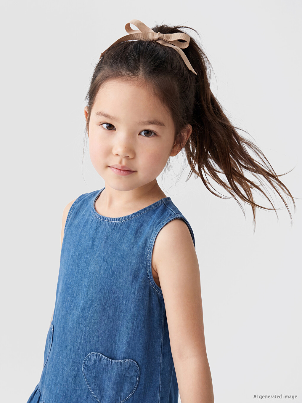 Girls' Denim Dress With Ruffle Detailing.-1