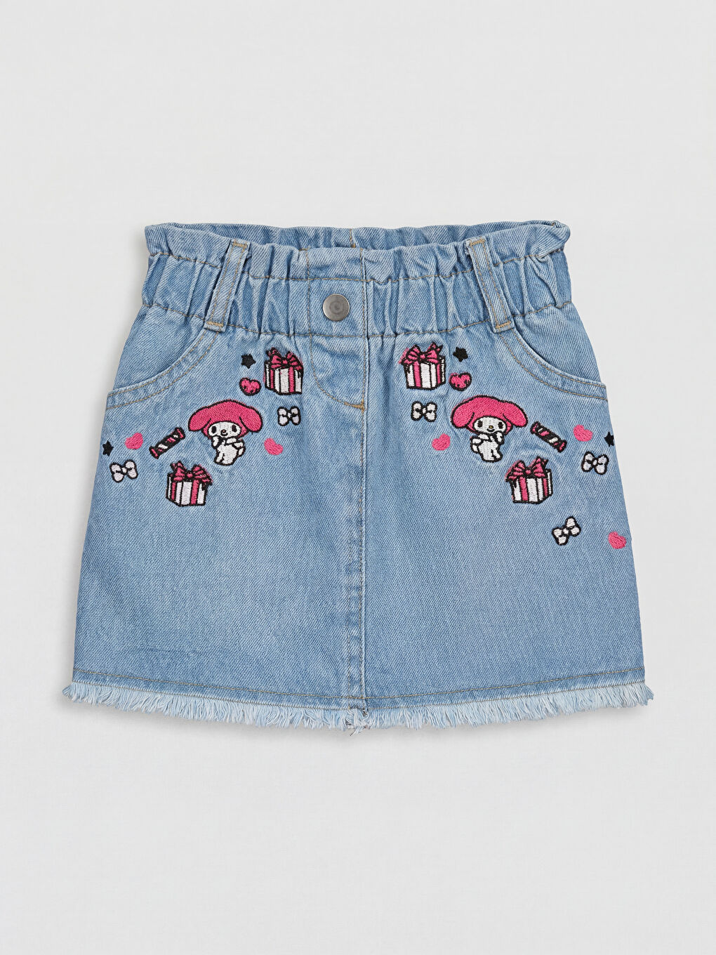تنورة دينيم للبنات مطرزة بكورومي مع خصر مطاطي