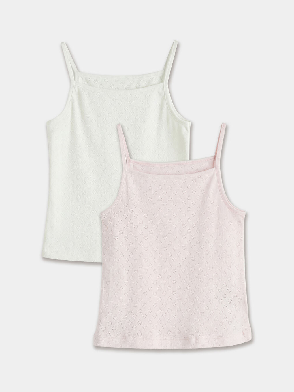 Pembe Kare Yaka Kalp Desenli Kız Çocuk 2'li Atlet