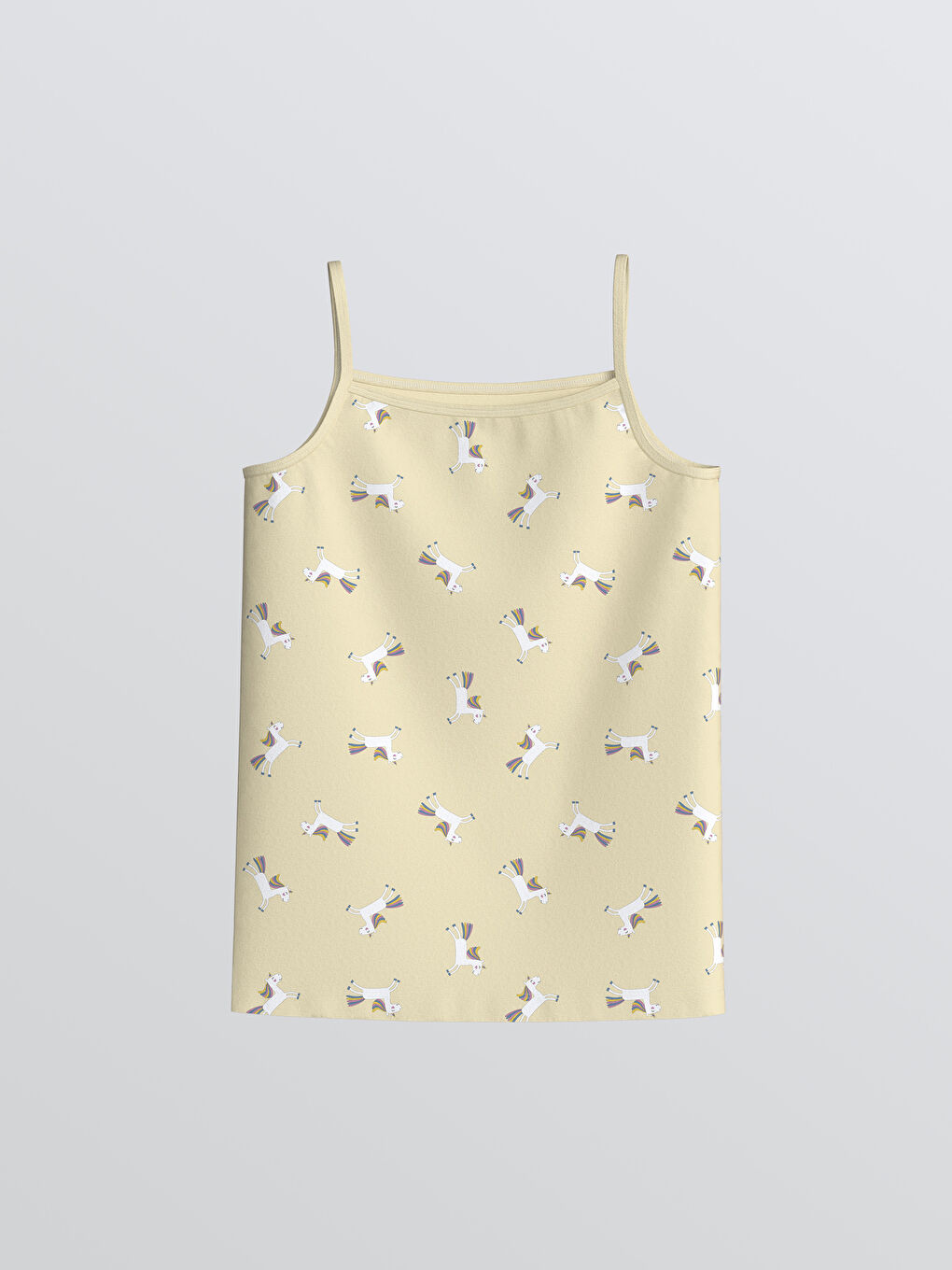 Sarı Kare Yaka Baskılı Kız Çocuk Atlet