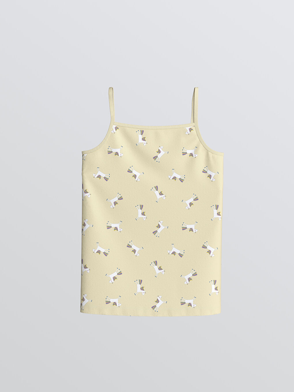 Sarı Kare Yaka Baskılı Kız Çocuk Atlet-1