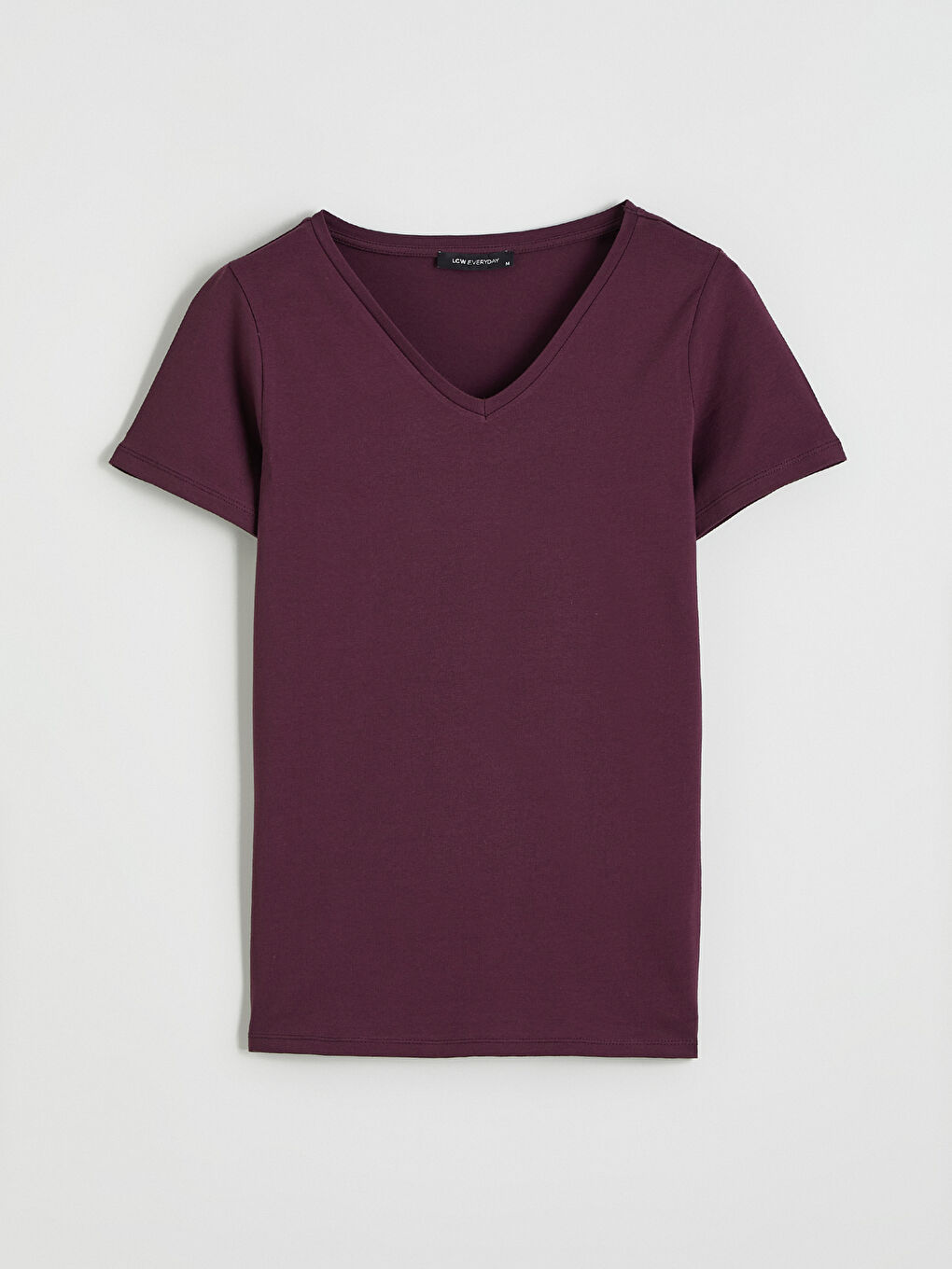 Mürdüm V Yaka Kadın Tişört-4