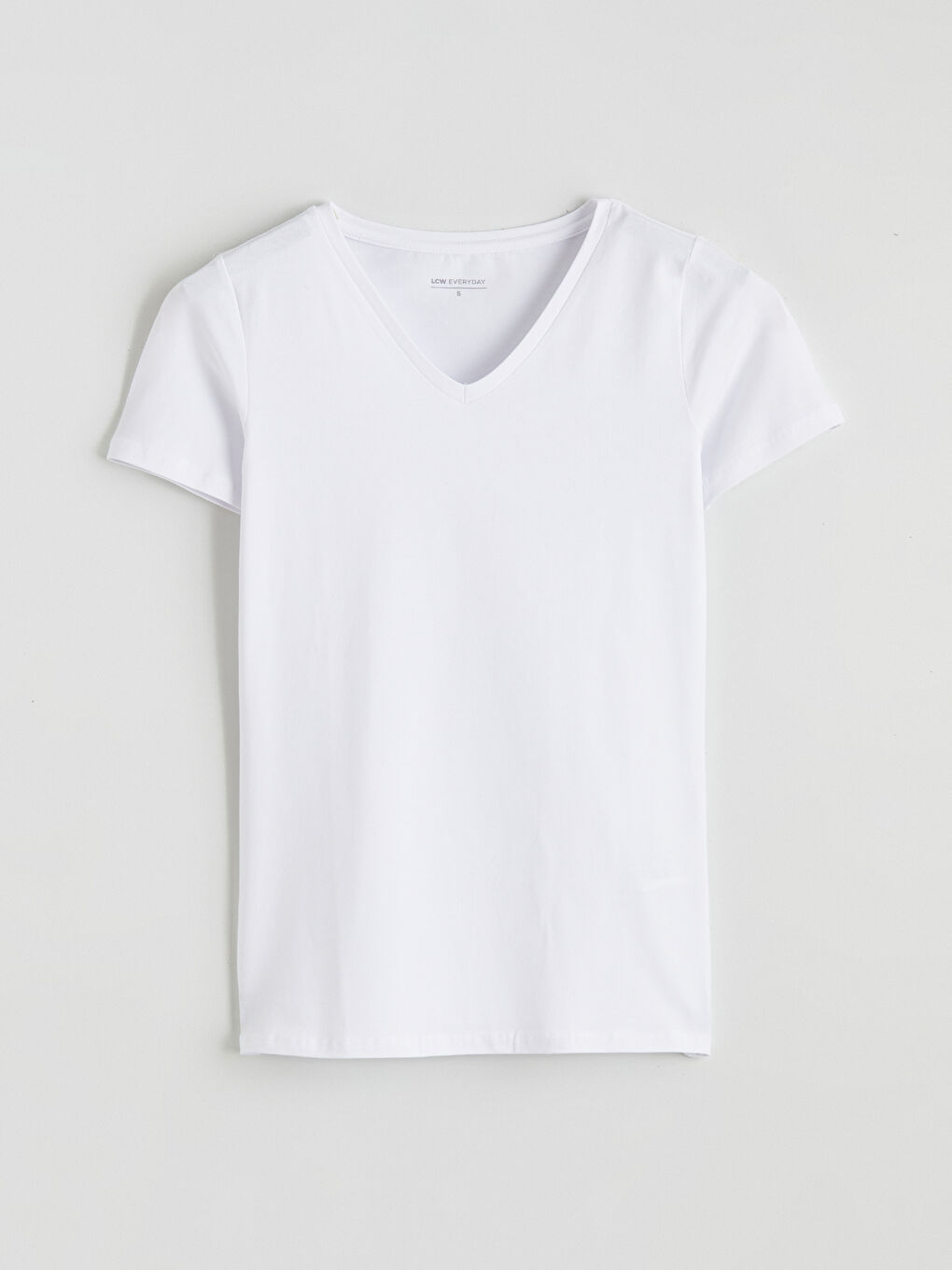 Beyaz V Yaka Kadın Tişört-4