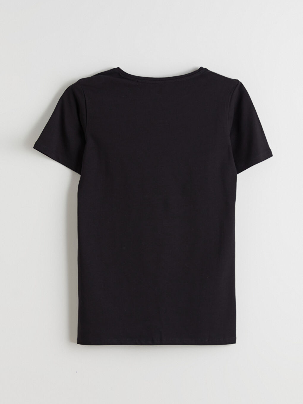 Siyah Bisiklet Yaka Kadın Tişört-5