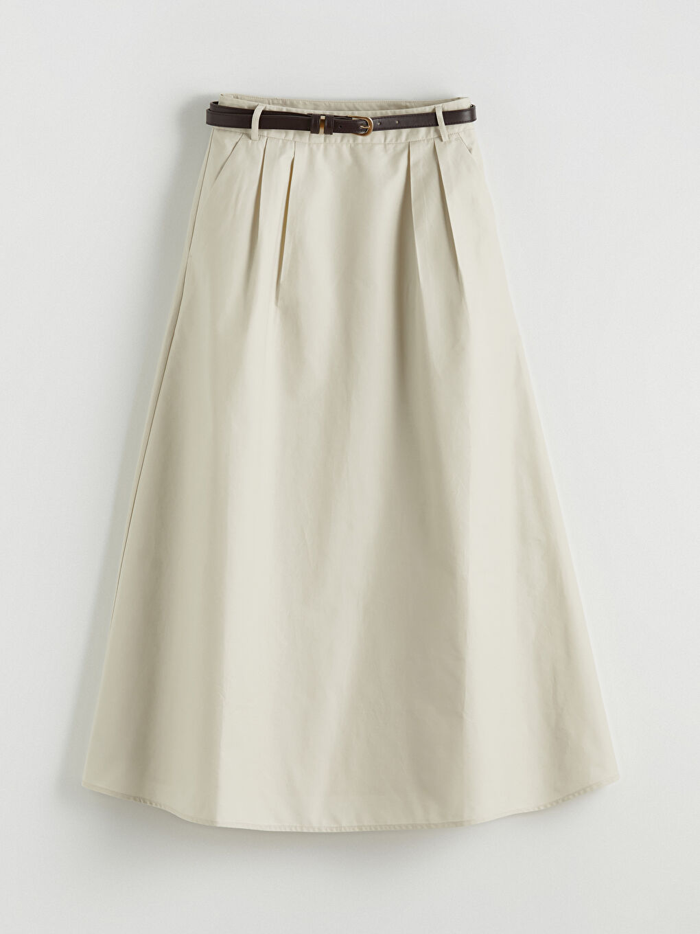 Women's A-Line Skirt with Belted Waist and Pleated Detail-4