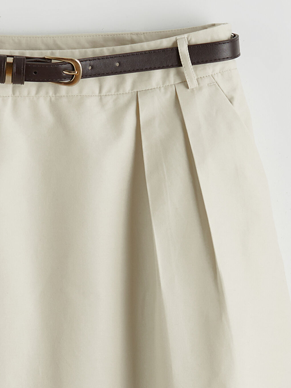 Women's A-Line Skirt with Belted Waist and Pleated Detail-5