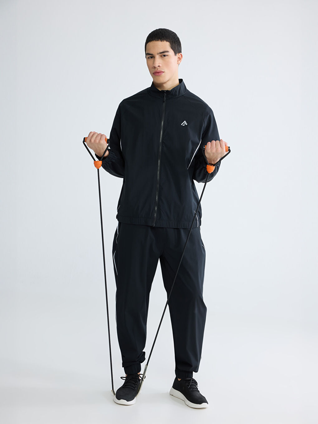 Siyah Dik Yaka Erkek Fermuarlı Sweatshirt-1