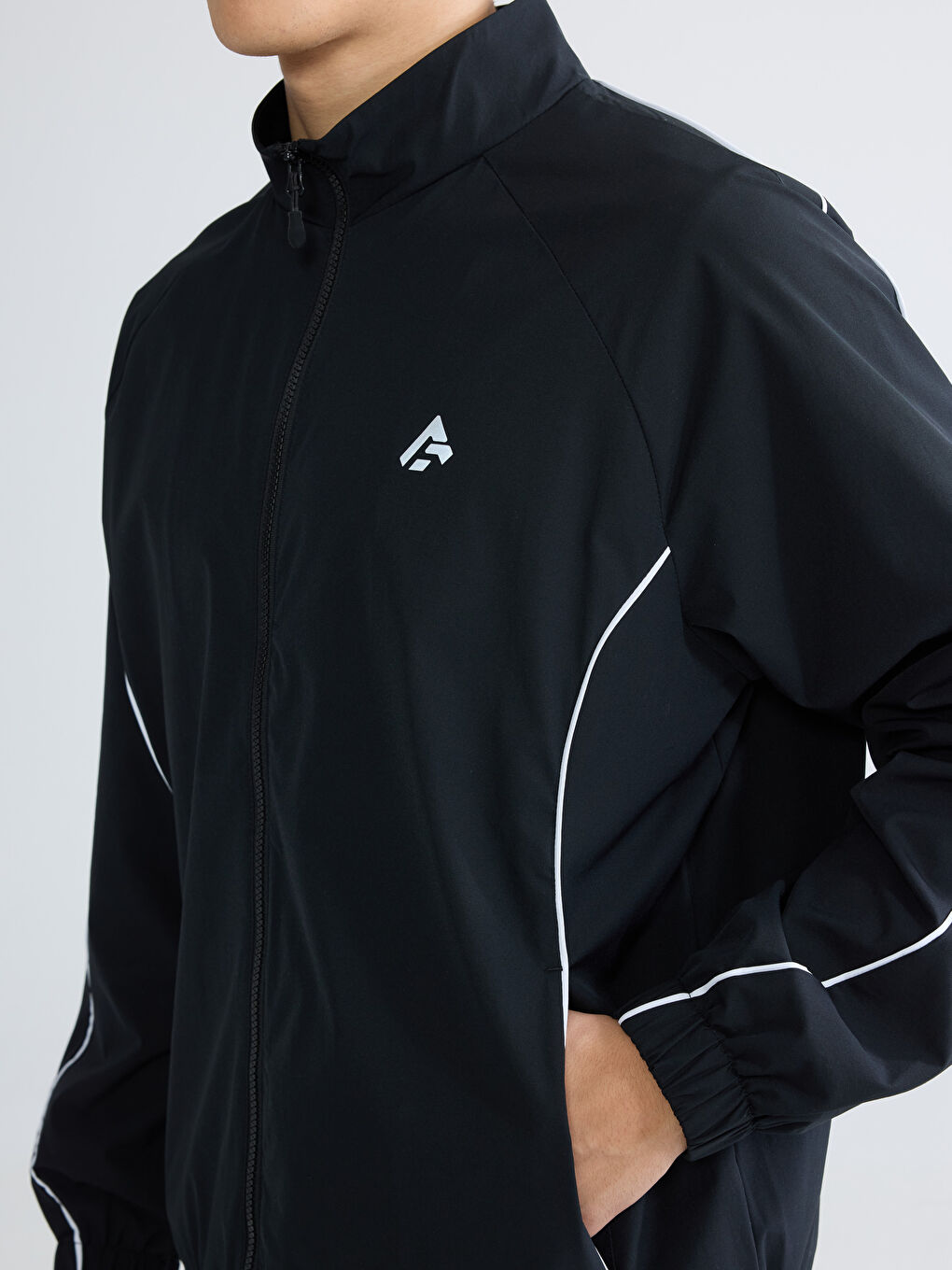 Siyah Dik Yaka Erkek Fermuarlı Sweatshirt-2