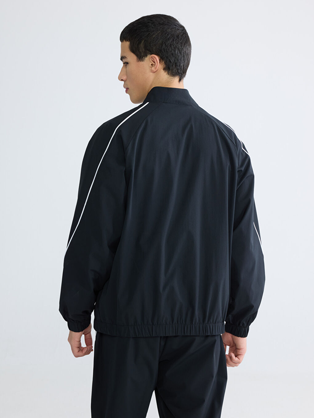 Siyah Dik Yaka Erkek Fermuarlı Sweatshirt-3