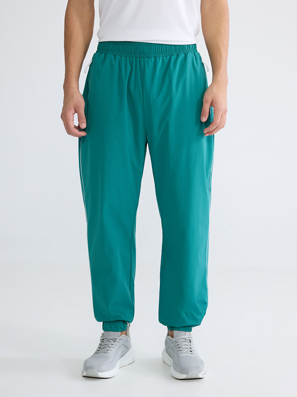 Yeşil Loose Fit Şeritli Erkek Jogger Eşofman Altı-1