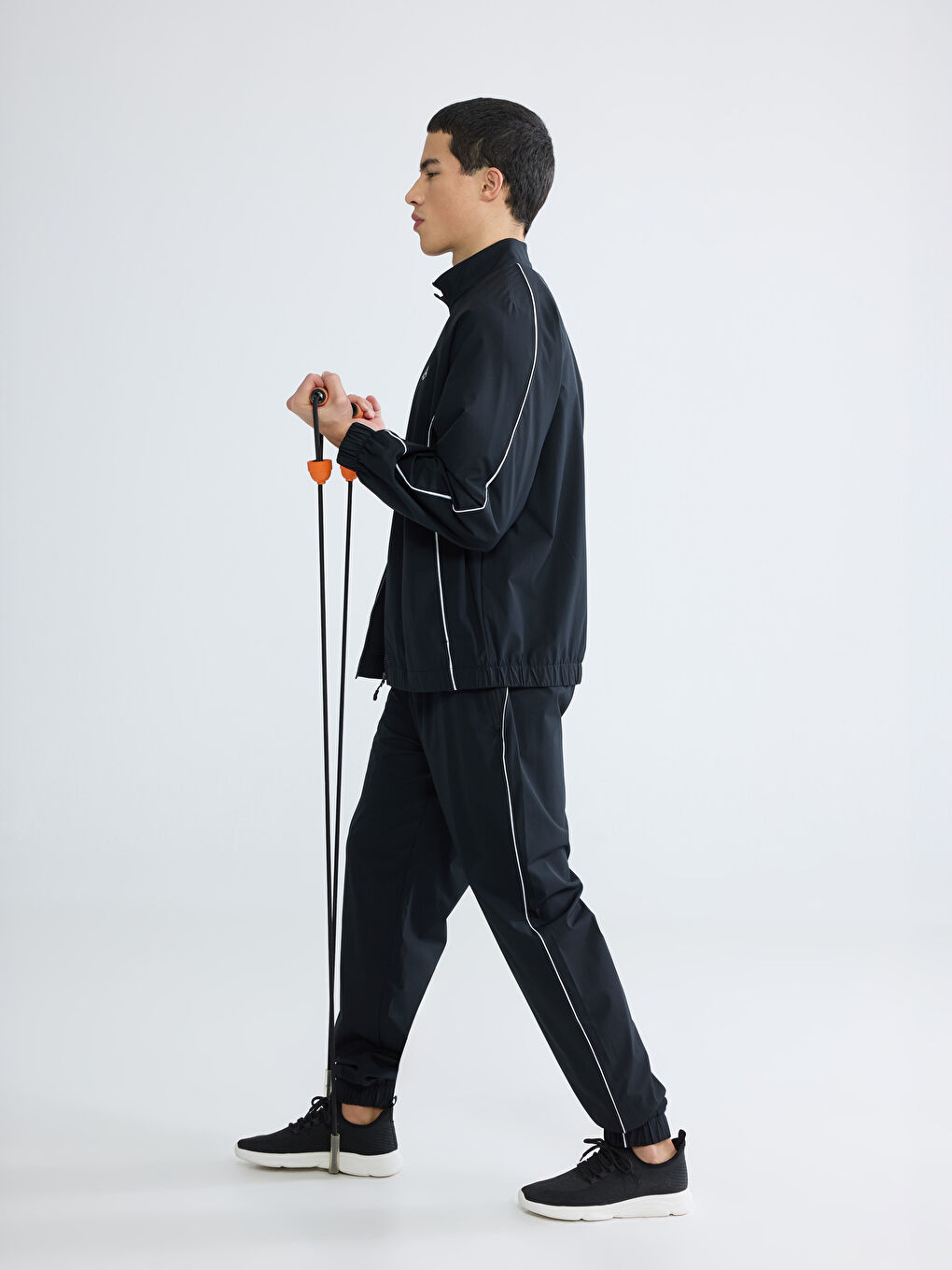 Siyah Loose Fit Şeritli Erkek Jogger Eşofman Altı