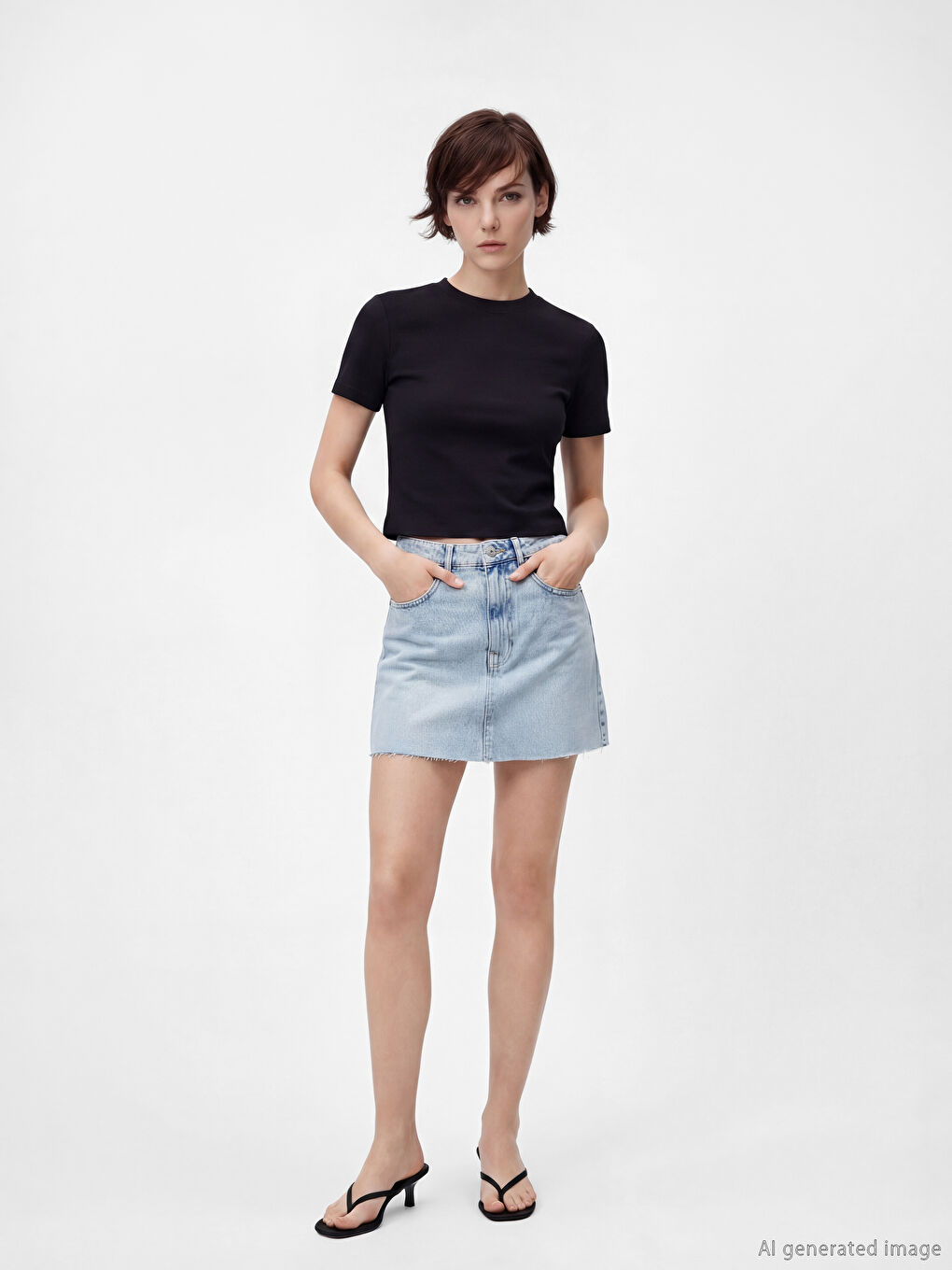 Siyah Dik Yaka Kadın Tişört-1