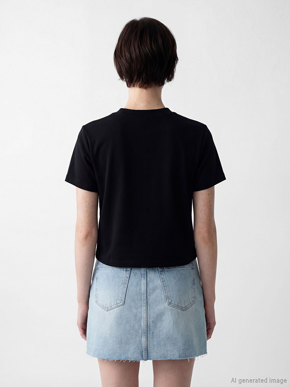 Siyah Dik Yaka Kadın Tişört-2