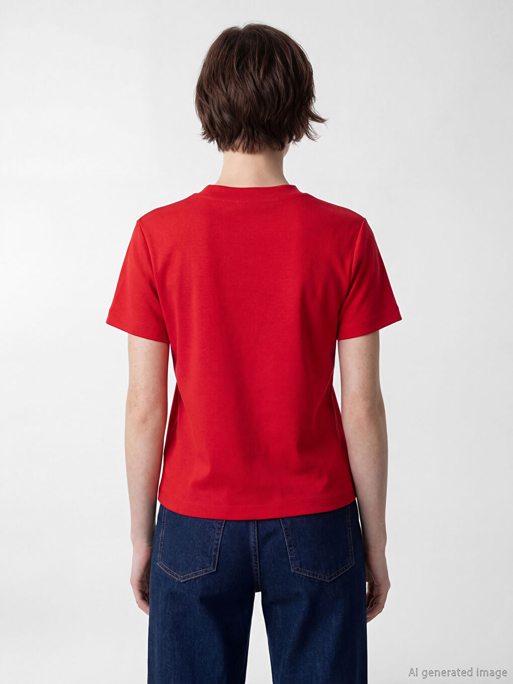 Kırmızı Dik Yaka Kadın Tişört-3