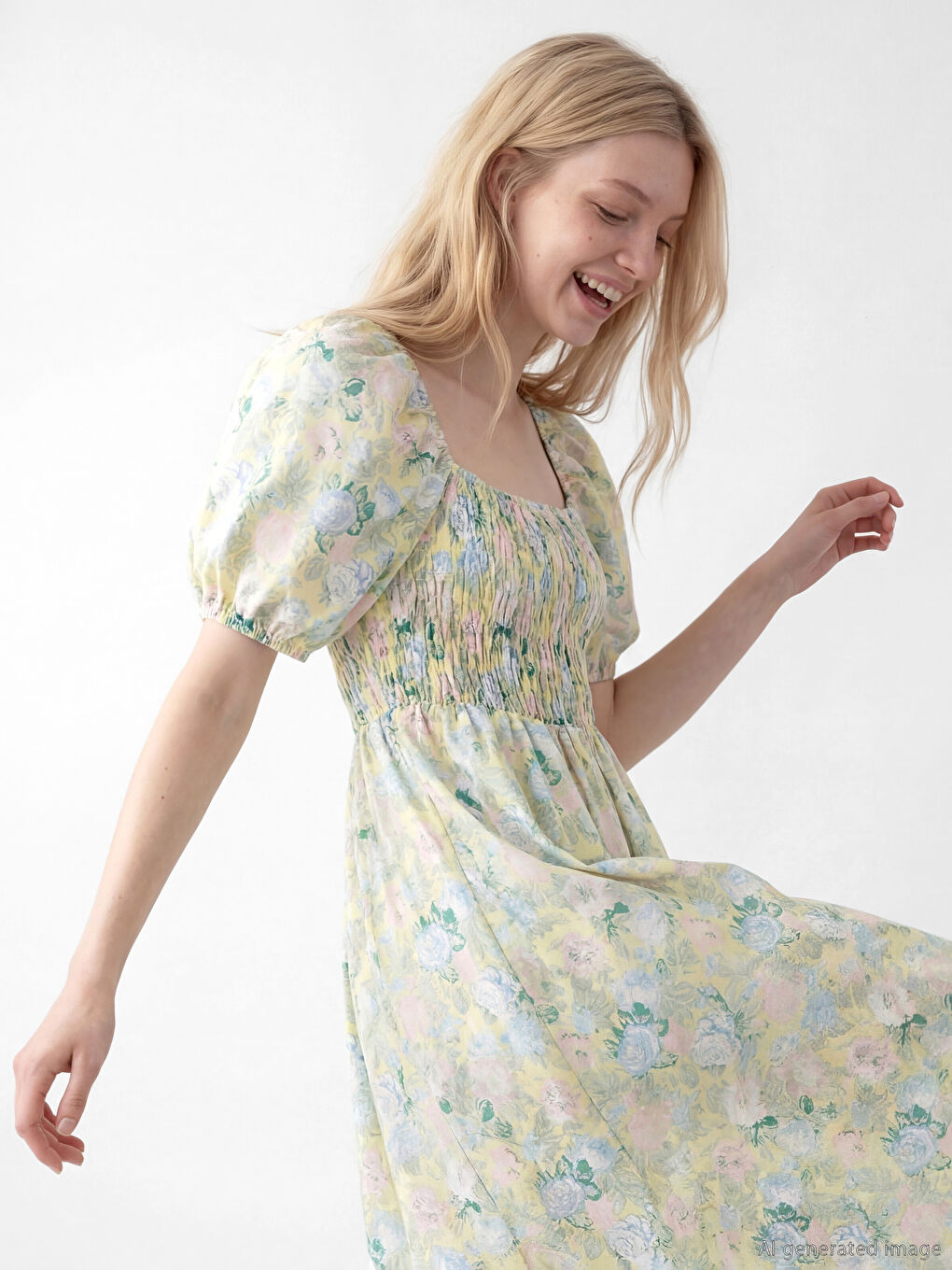 Square Neck Floral Poplin Dress-1