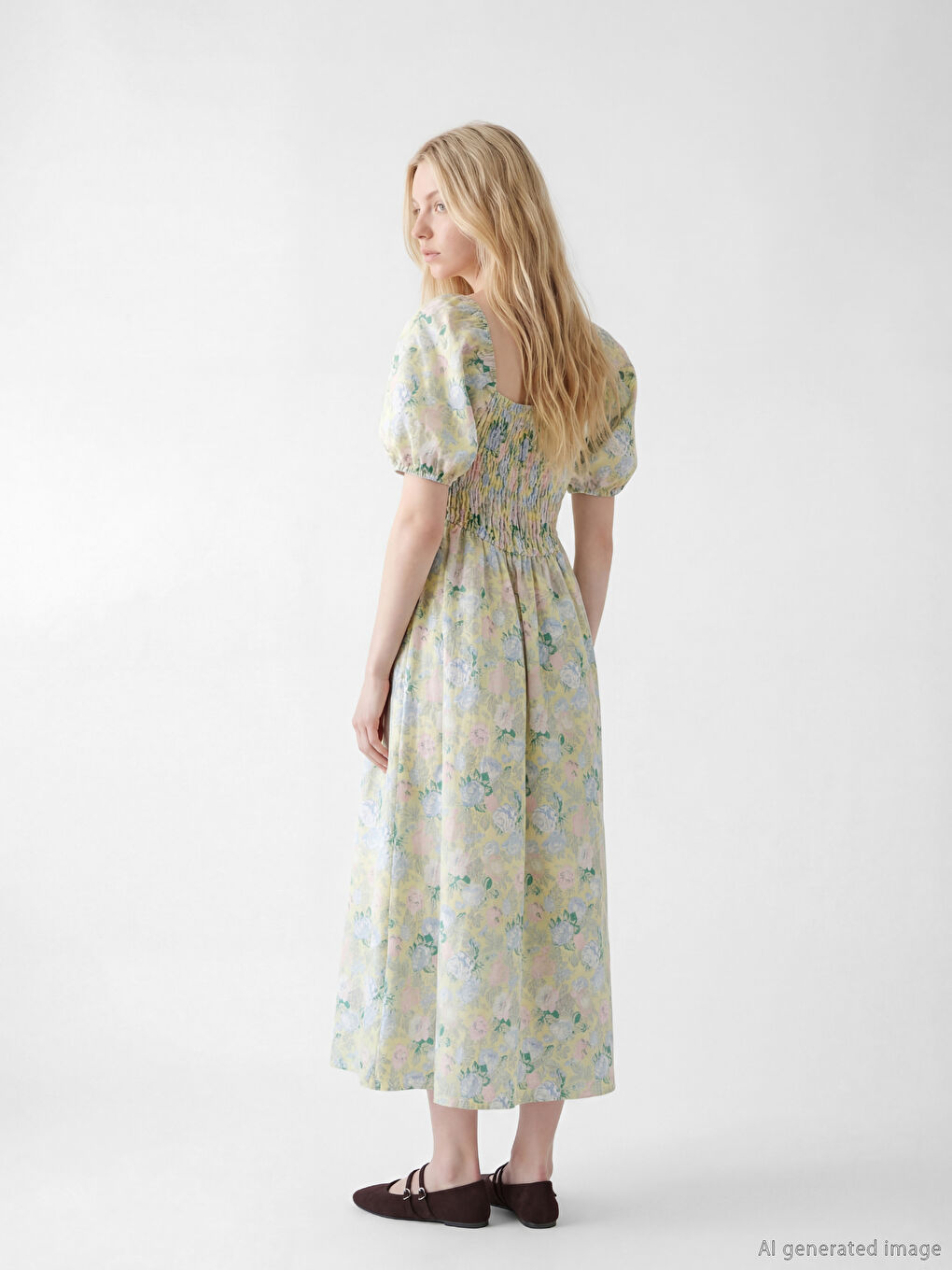 Square Neck Floral Poplin Dress-3