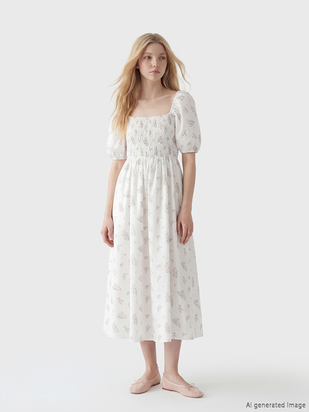 Square Neck Floral Poplin Dress