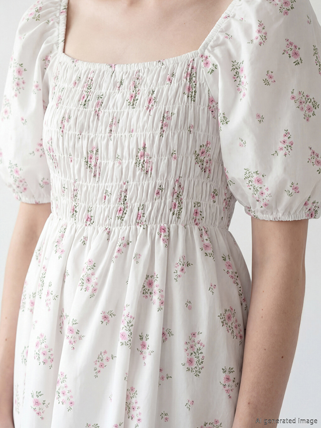 Square Neck Floral Poplin Dress-1