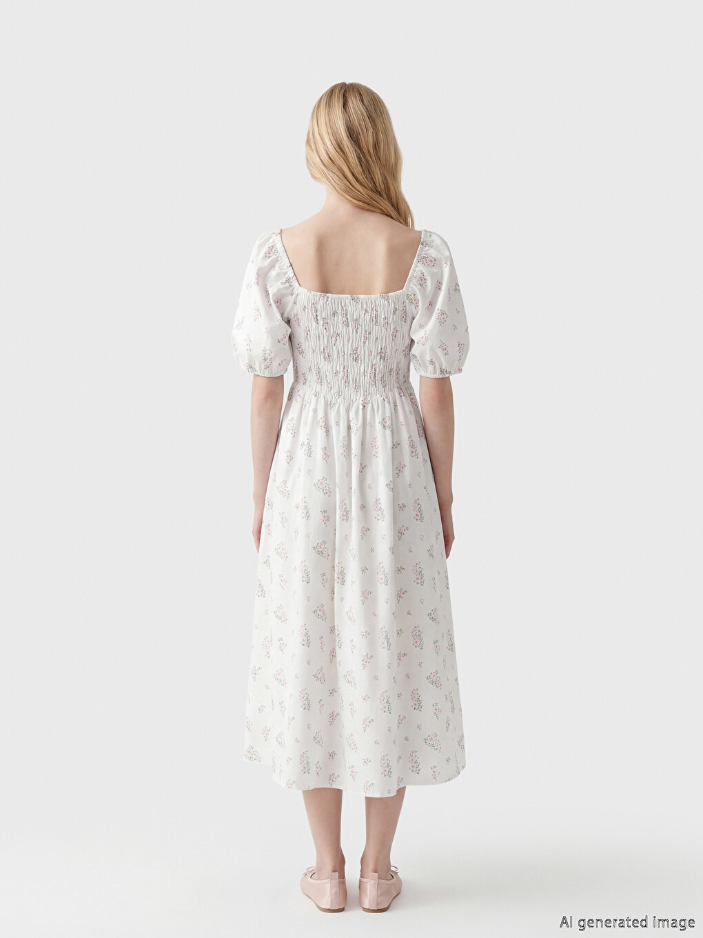 Square Neck Floral Poplin Dress-2