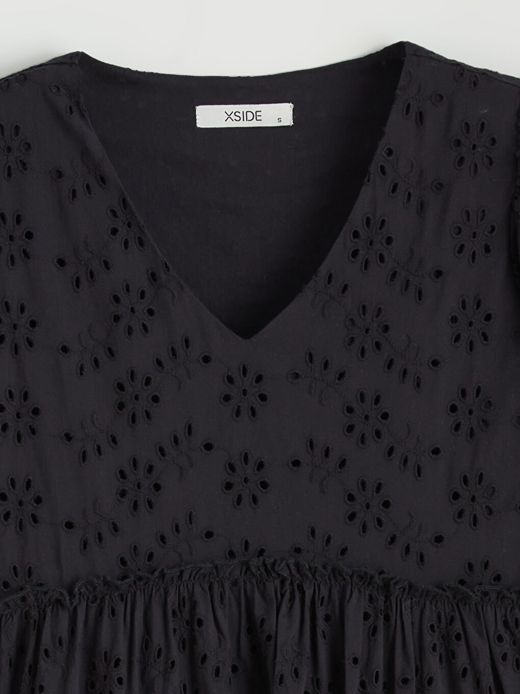 V-Neck Openwork Balloon Sleeve Dress-5