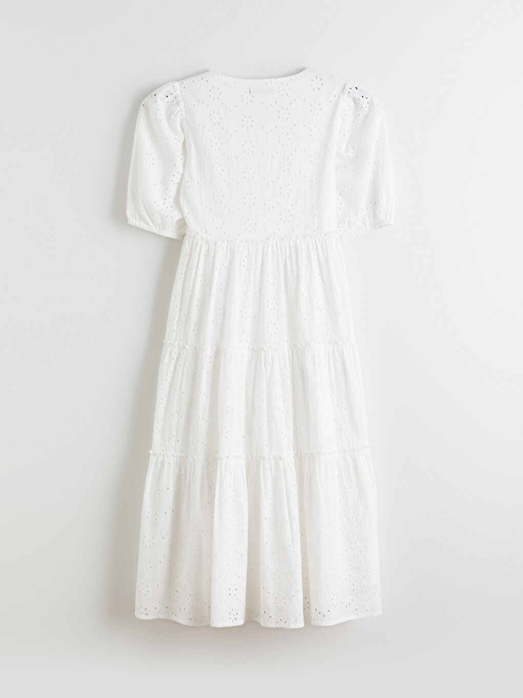 V-Neck Openwork Knit Dress with Balloon Sleeves-5