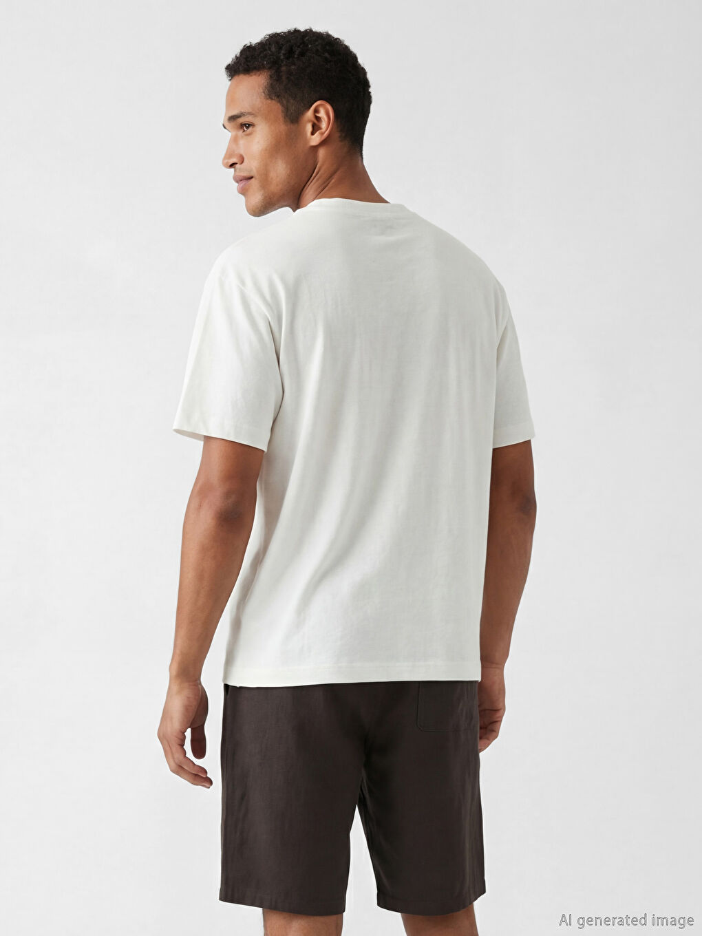 Beyaz Bisiklet Yaka Erkek Tişört-2