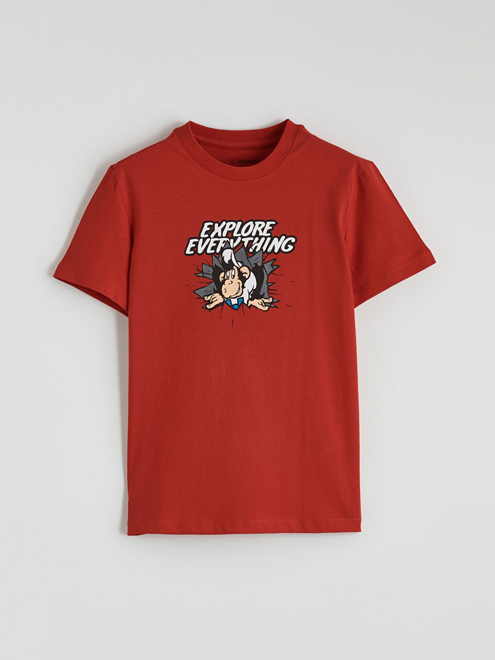 Kırmızı Nostaljik Maymun Baskılı Erkek Çocuk Tişört-1