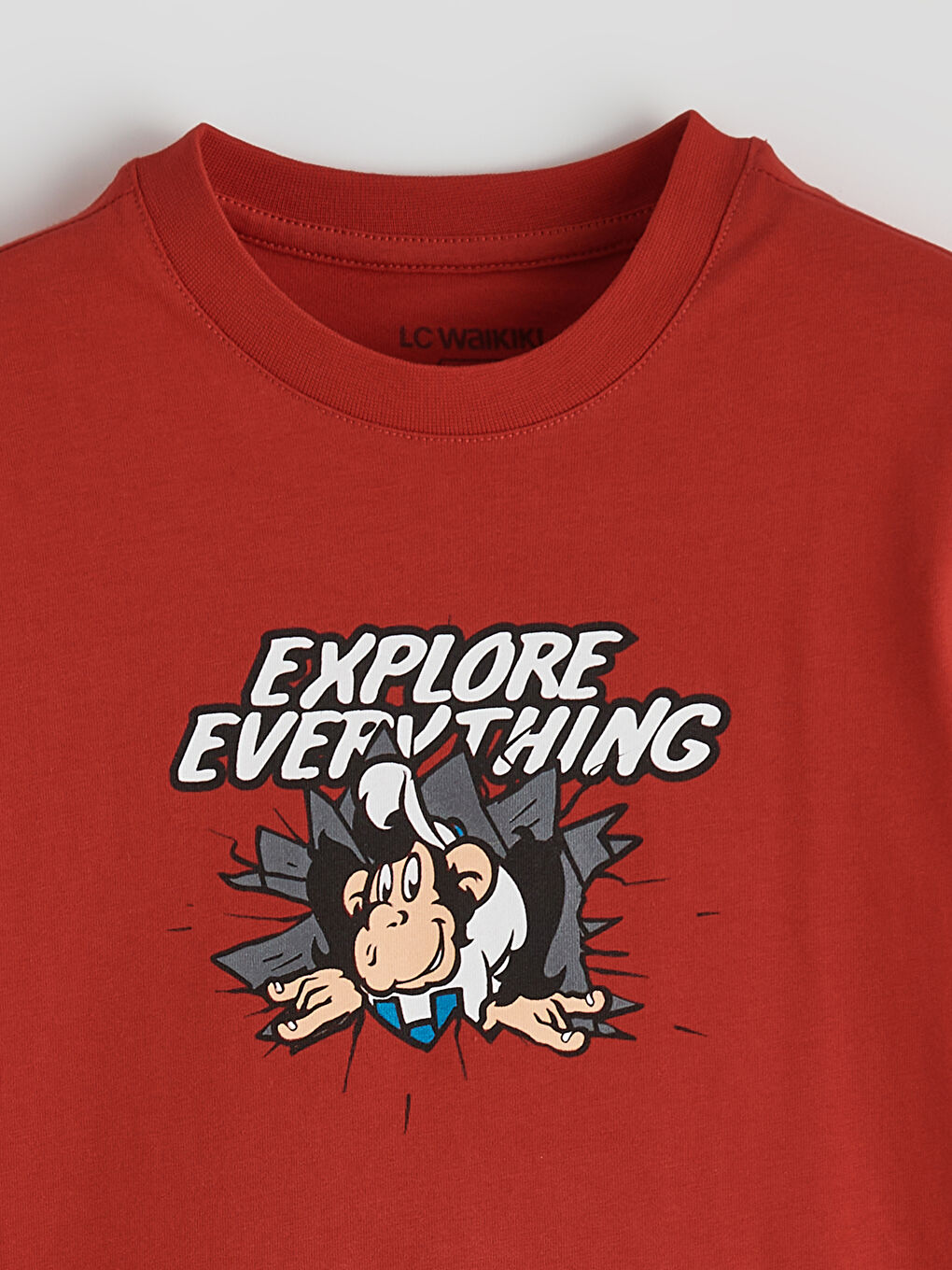 Kırmızı Nostaljik Maymun Baskılı Erkek Çocuk Tişört-2