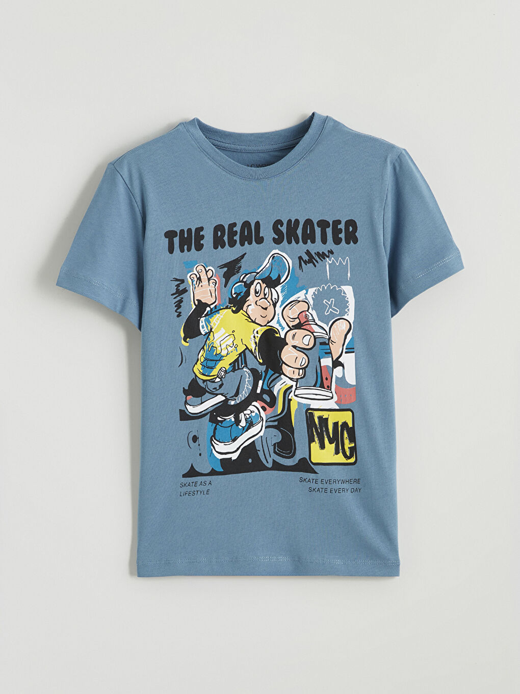 Mavi Nostaljik Maymun Baskılı Erkek Çocuk Tişört