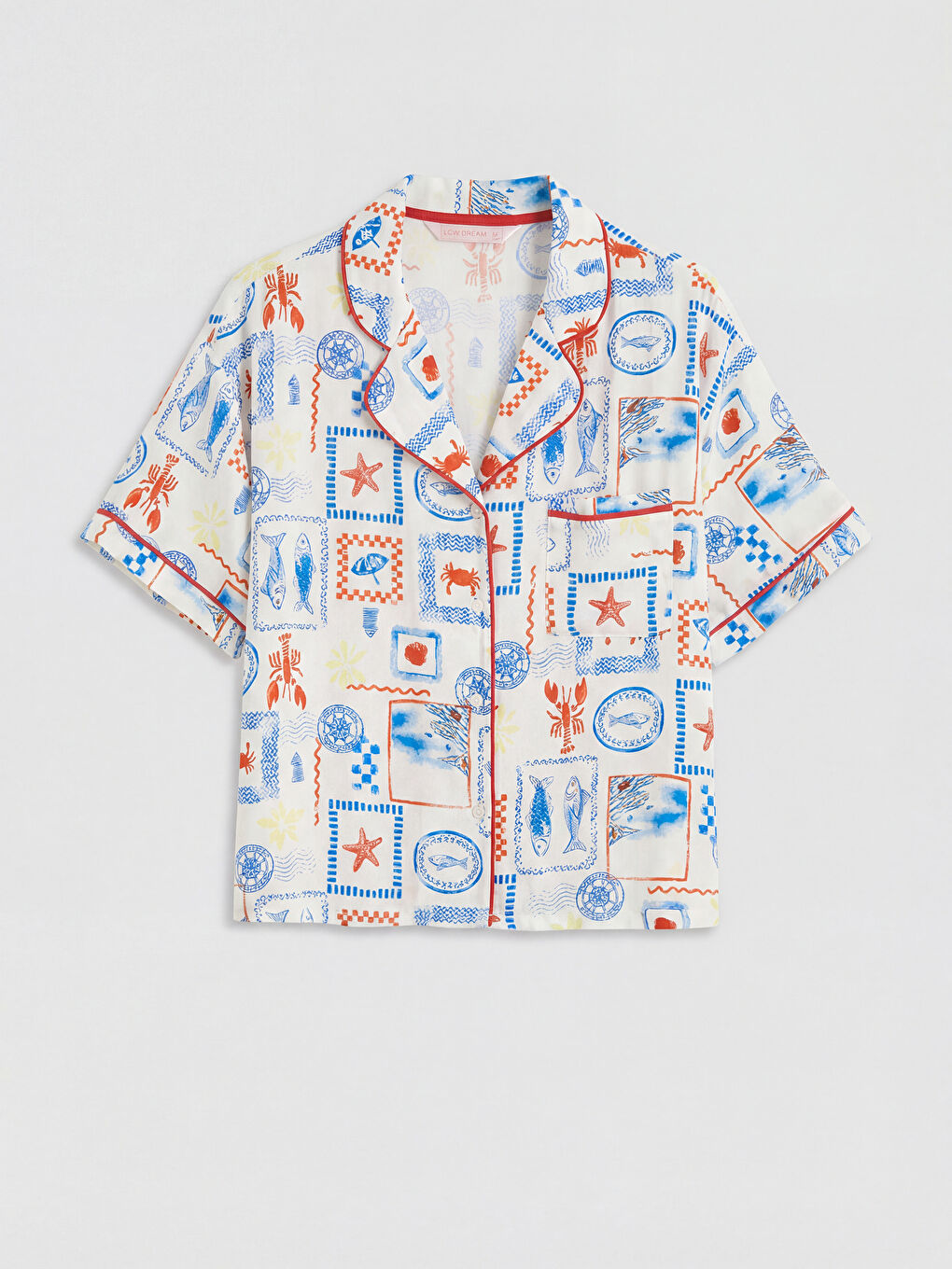 Ekru Gömlek Yaka Baskılı Kadın Şortlu Pijama Takımı-1