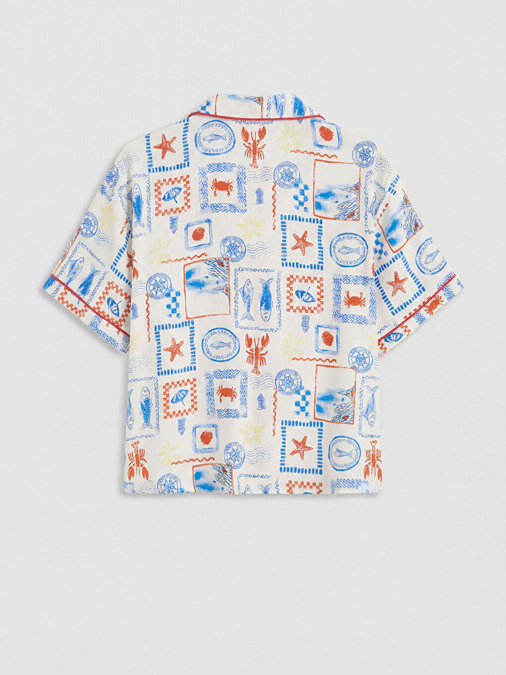 Ekru Gömlek Yaka Baskılı Kadın Şortlu Pijama Takımı-2