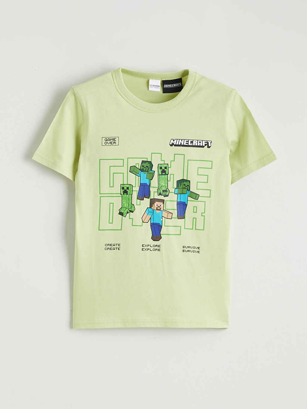 Crew Neck Minecraft Printed Boys' T-Shirt