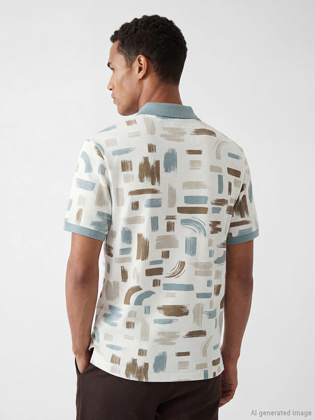 تي شيرت رجالي بياقة بولو منسوجة من بيكيه منقوش-2