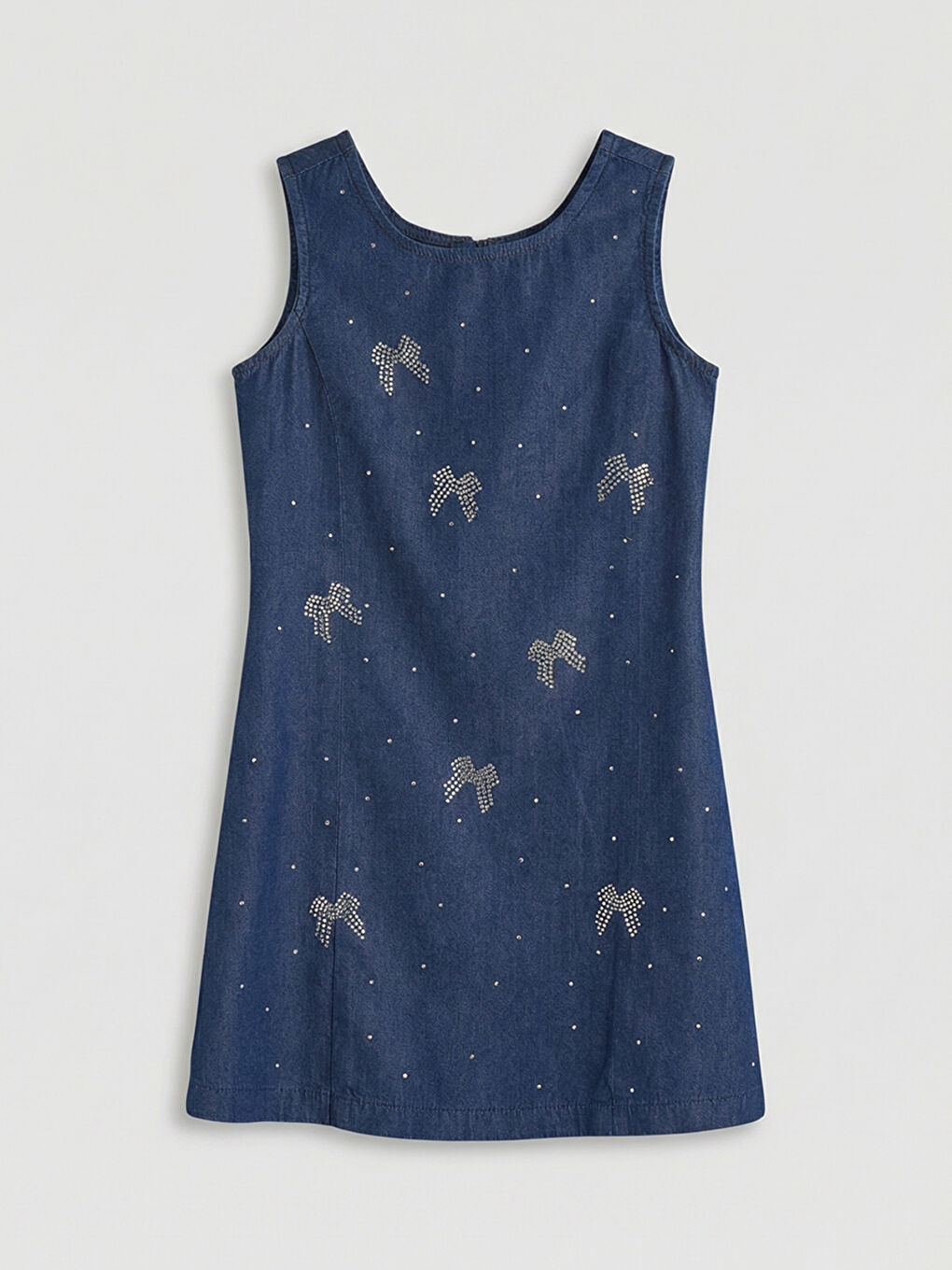 Crew Neck Stone Embellished Girls' Dress